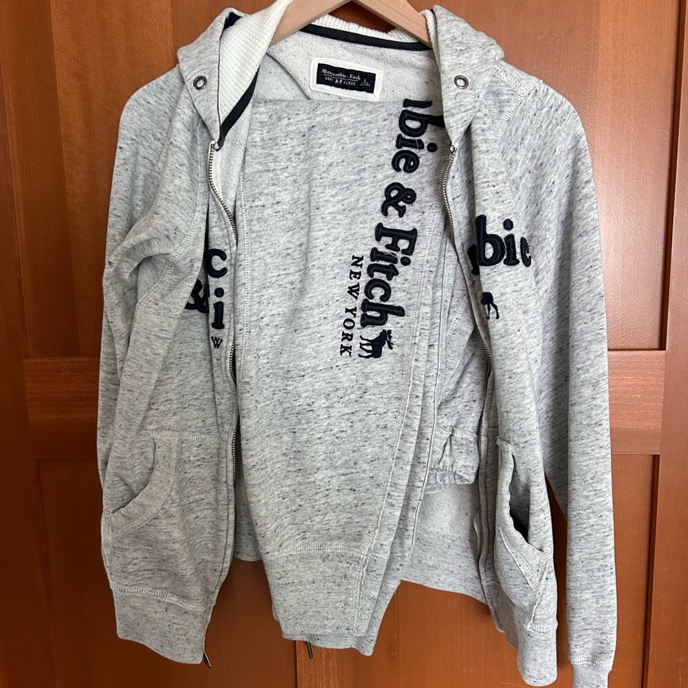 Abercrombie & Fitch Gray and Blue Sporty Zip-Up Hoodie